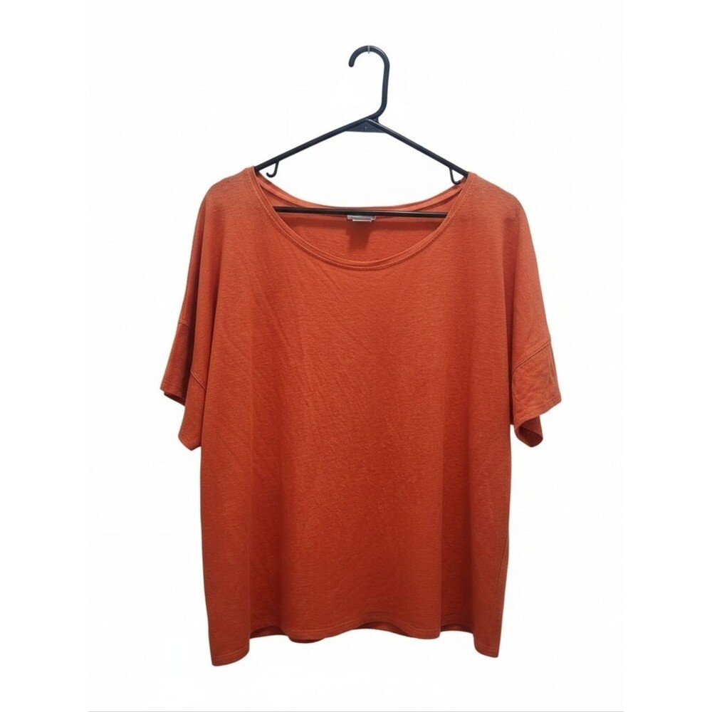 CHICO'S 100% Linen Dolman Style Lightweight Tee T-Shirt Top Burnt Orange Size XL